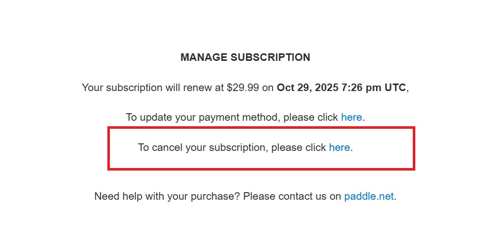 Subscription confirmation email example