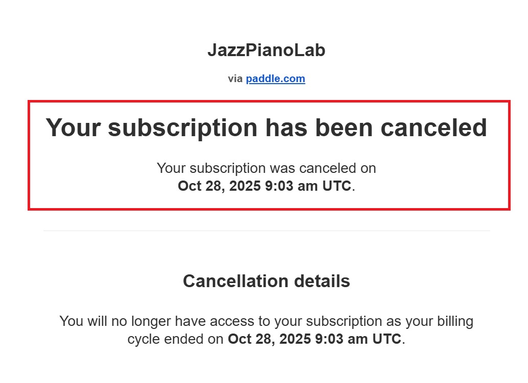 Cancelled subscription confirmation email