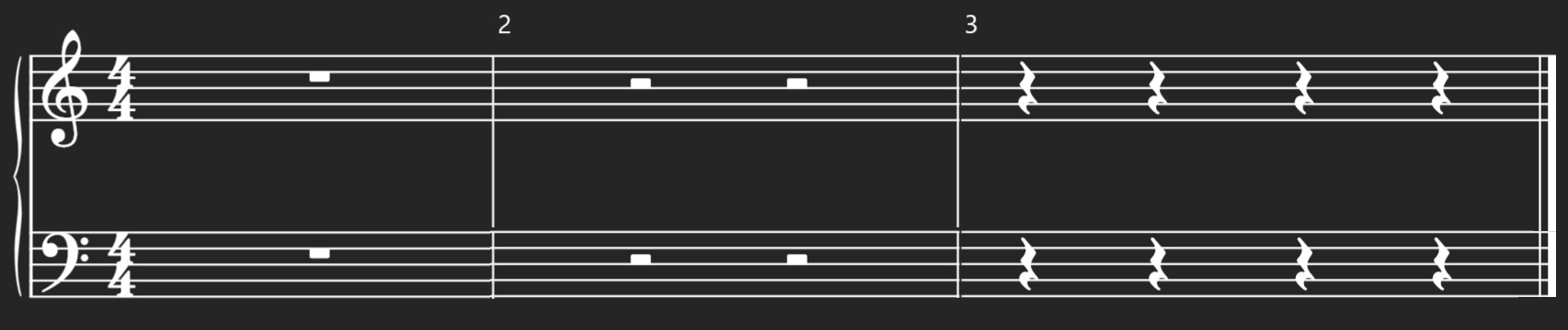 Showing the whole, half, and quarter rests.